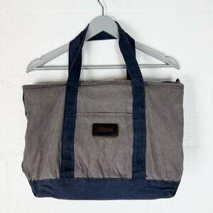 Vintage LL Bean boat tote Gray Blue canvas Plaid interior Zipper closure Bag